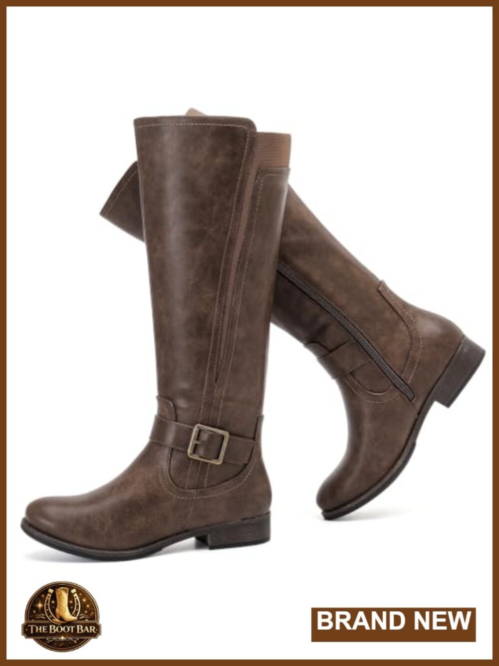Women's Knee High Boots Faux Leather Round Toe Side Zip Riding Boots
